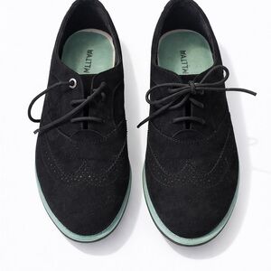 Black Suede Oxford Shoes - Lace-Up Flats